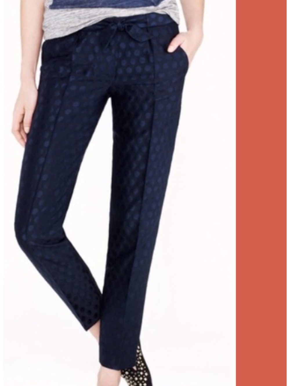 J. Crew Collection Wook Silk Tonal Dot Navy Cropped Trousers Size 8 EUC